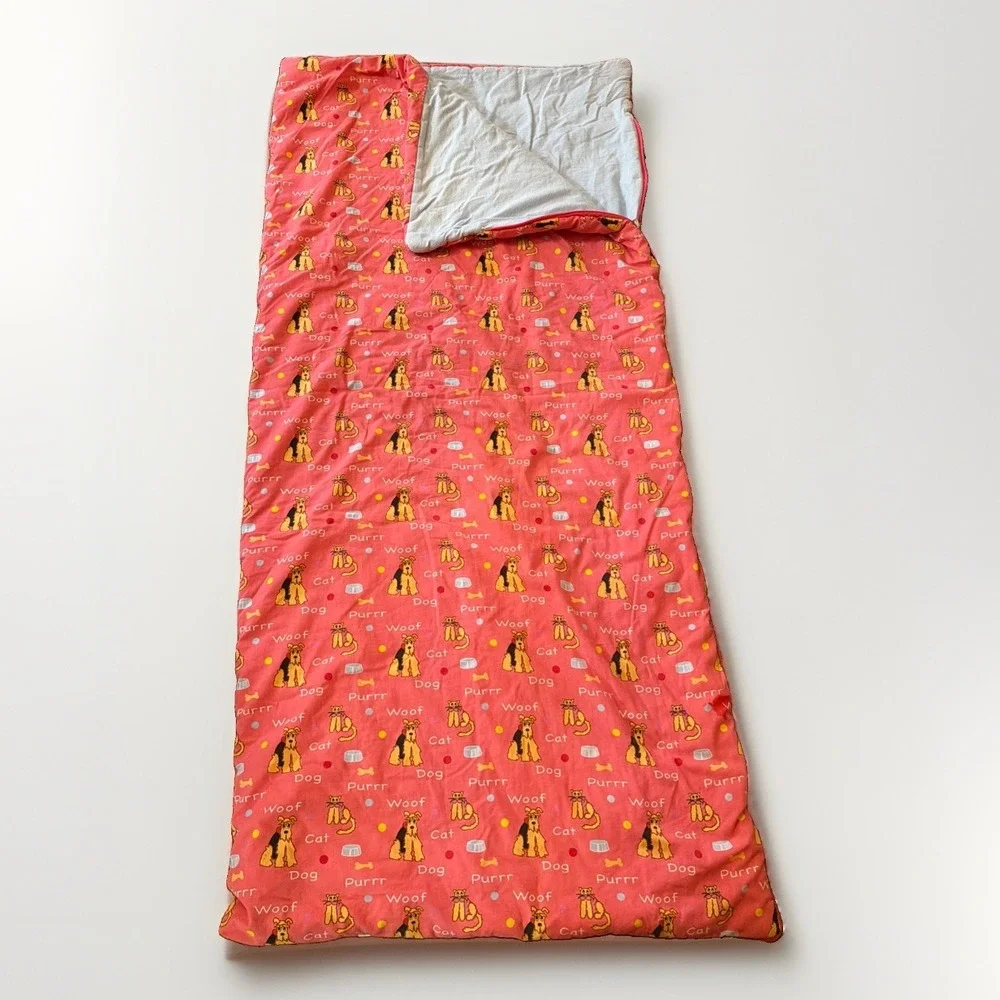 Wildkin Dog Cat Woof Purr Pet Print Sleeping Bag Blue Pink Zip Up Cozy Kids
